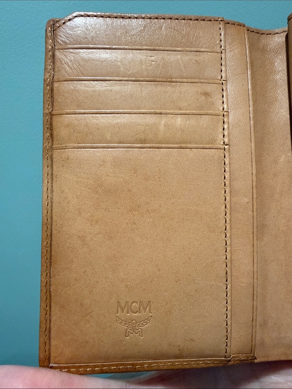 MCM Cognac Logo Leather Snap Wallet with Gold Plaque - Picture 7 of 9